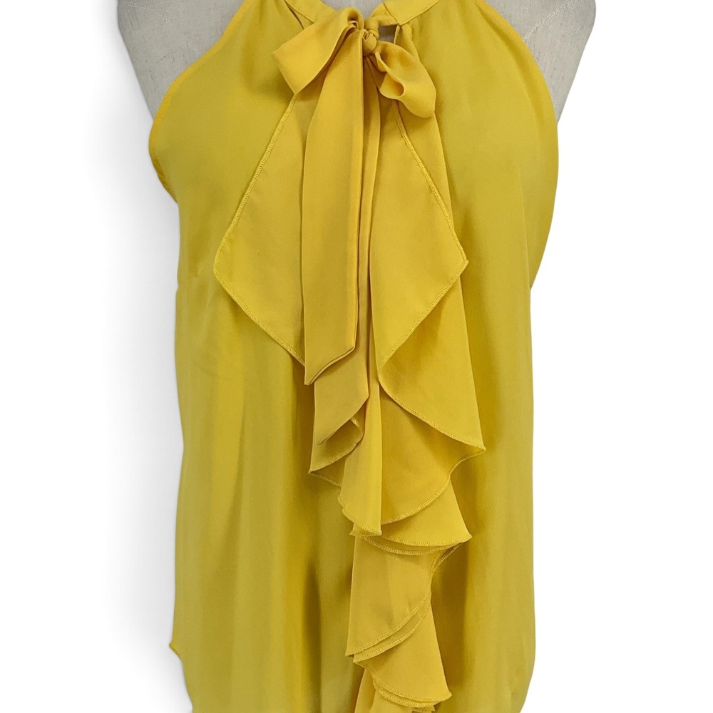 New York & Company Yellow Ruffle Halter Tie Neck Blouse Top Womens Medium